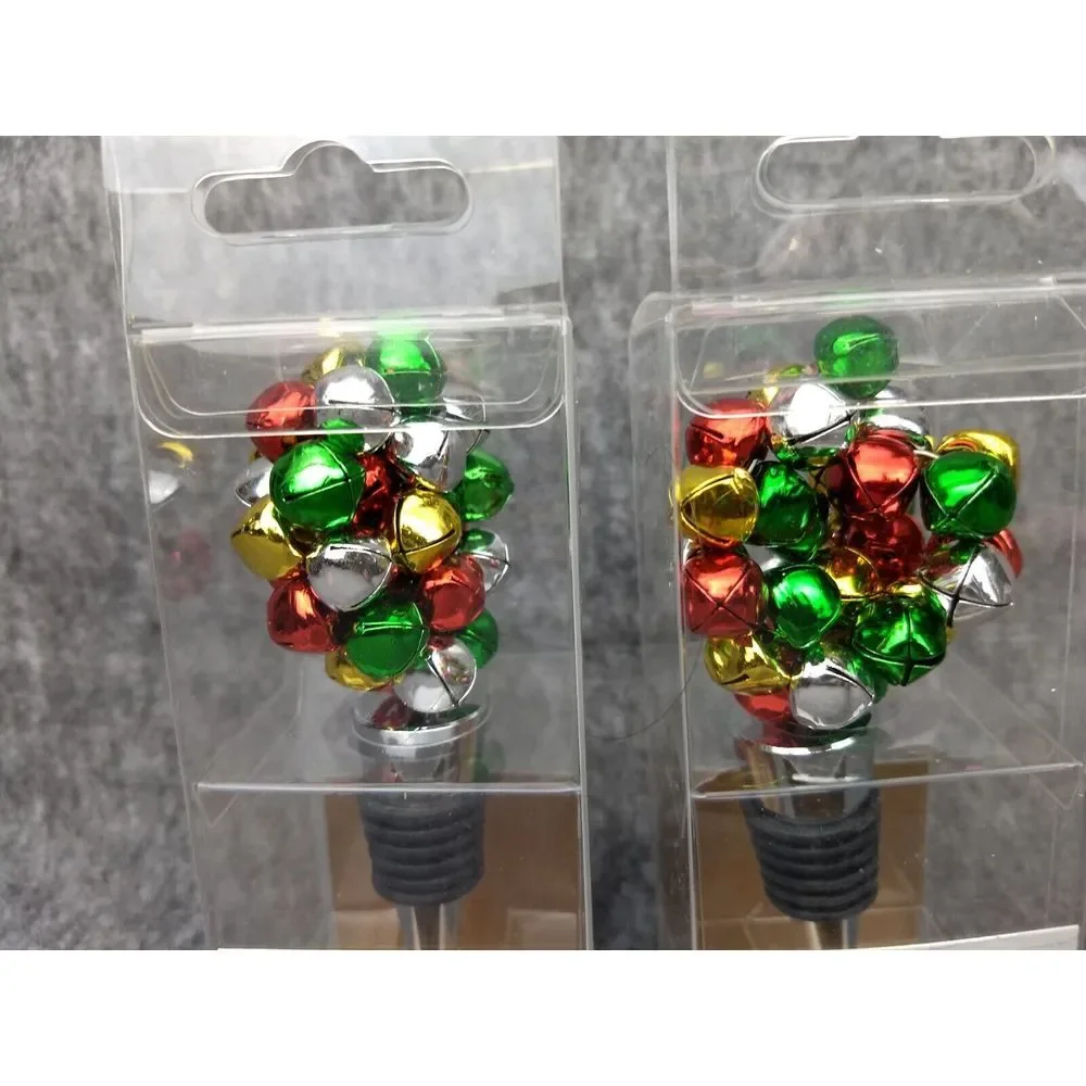 Pier‎ 1 Imports Wine Bottle Stopper Christmas Jingle Bells NEW IN BOX Set of 2